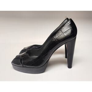 Stuart Weitzman Black Leather Peep Toe Ultra High Hee Pump Shoes Size 9M